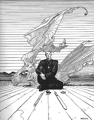 meditating person illustration, Mœbius HD wallpaper
