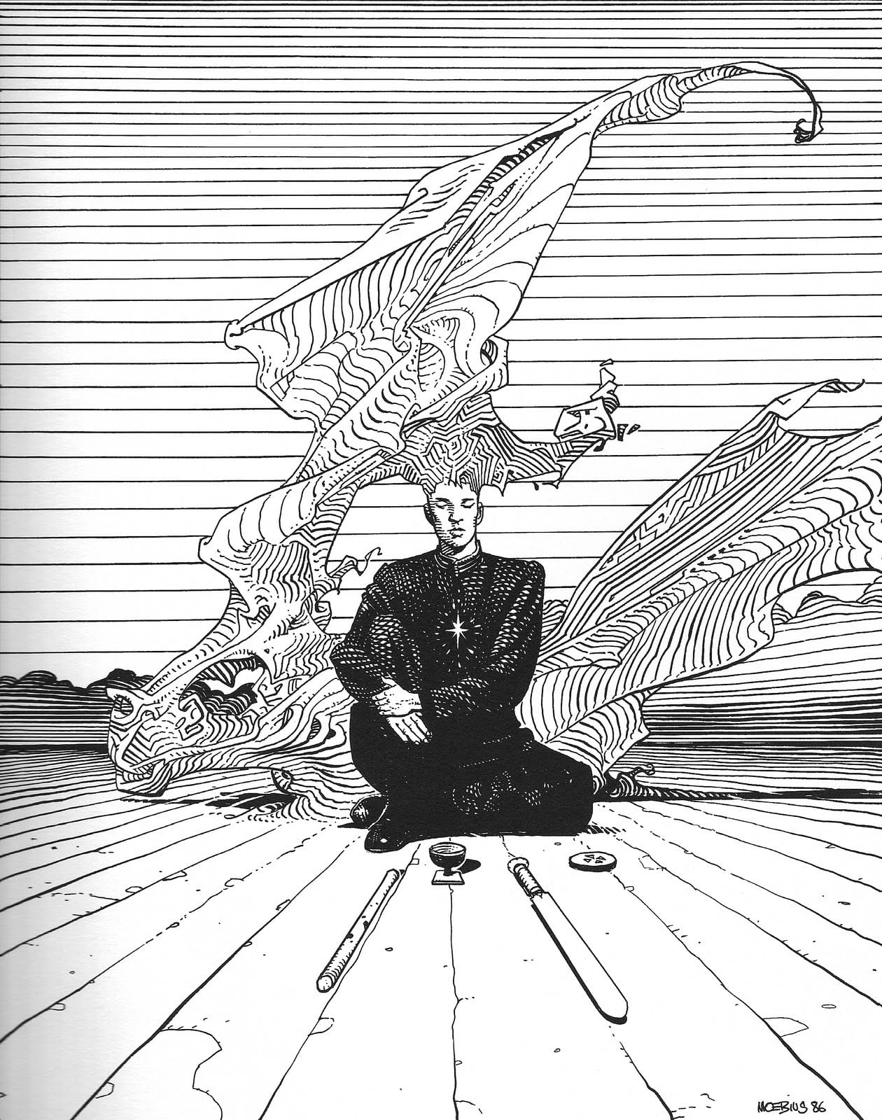meditating person illustration, Mœbius