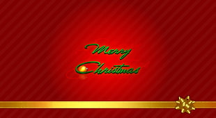 Merry Christmas text with gold ribbon and red background
