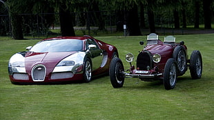 maroon and silver Bugatti Chiron coupe, vehicle, car, old car, classic car