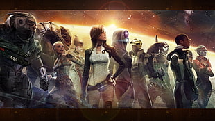 illustration of game digital wallpaper, Mass Effect, video games, Miranda Lawson, Garrus Vakarian HD wallpaper