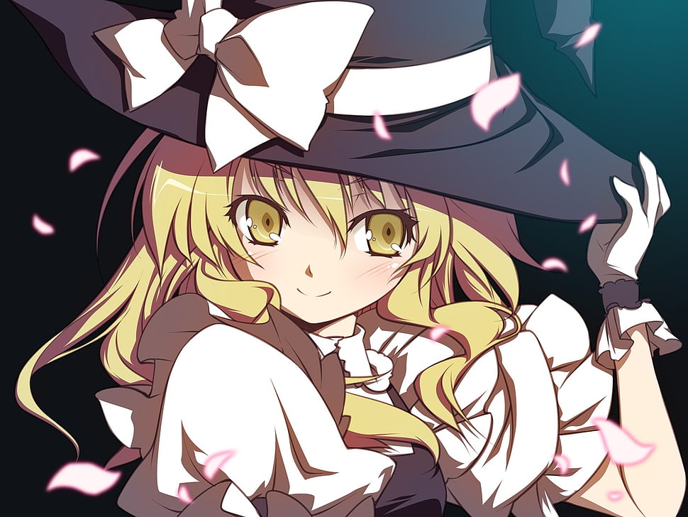 blonde girl wearing black hat anime character wallpaper HD wallpaper