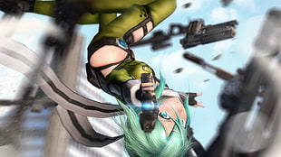 female anime character, Sword Art Online, Asada Shino, 3D, gun
