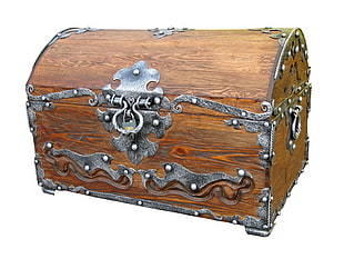 black metal frame brown wooden chest