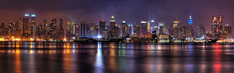 high rise buildings, New York City, city, night, lights HD wallpaper