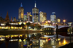high-rise building near bridge at night wallpaper, cityscape, night, Melbourne HD wallpaper