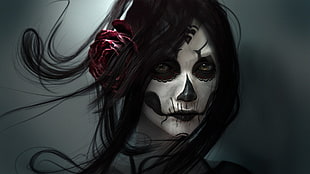 black haired female character illustration