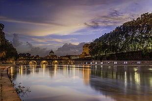 man made lake during sunset, tevere, rome, italy HD wallpaper
