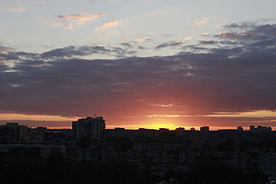 silhouette of cityscape, morning, cityscape, city, sky HD wallpaper