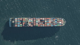 brown and white cruise ship, ship, cargo, shadow, sea