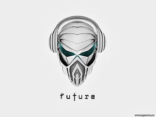 Future logo, headphones, robot, minimalism, artwork