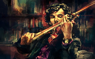 person playing violin painting, anime, Sherlock Holmes, Sherlock, Benedict Cumberbatch