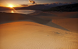 desert sand, sunset, sunlight, landscape, nature HD wallpaper