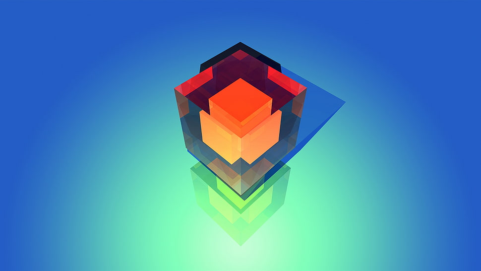 orange, blue, and purple cube illustration HD wallpaper