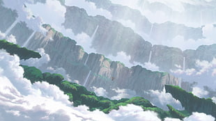 green trees illustration, environment, clouds, Made in Abyss, anime