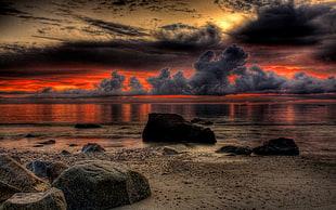 brown and black wooden table, nature, sky, beach, clouds