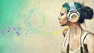 woman listening music painting
