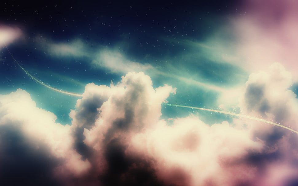 teal and white clouds HD wallpaper