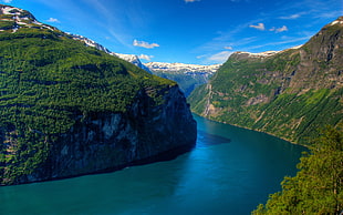 lake near mountainsd, mountains, forest, fjord, Norway