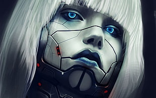 woman robot with gray short hair illustration