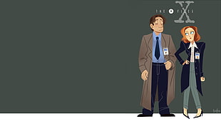 The X Files animated characters, digital art, simple background, F.B.I., The X-Files HD wallpaper