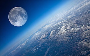 moon over mountains wallpaper, Earth, planet, Moon, mountains HD wallpaper