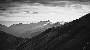 gray scale mountain, photography, nature, landscape, monochrome