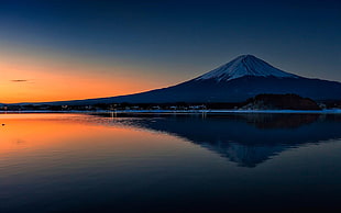 panoramic photo of Mount Fuji, Japan, reflection, Mount Fuji, lake, sunset HD wallpaper