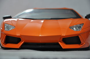 orange Lamborghini Aventador coupe scale model, photography, Lamborghini, diecast