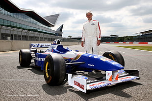 blue and white Formula One, Damon Hill, race cars, Williams F1, Silverstone