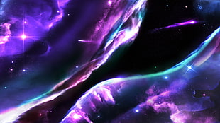purple and black illustration, space art, stars, nebula, space