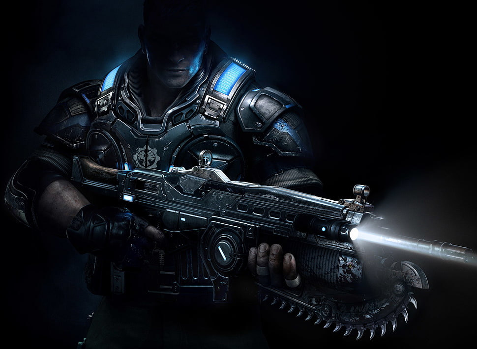Gears Of War character wallpaper, Gears of War, video games, weapon, fantasy weapon HD wallpaper