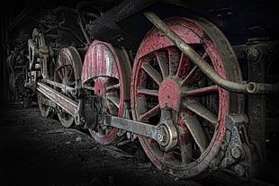 red and black train, machine, train, steam locomotive HD wallpaper