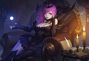 female purple haired anime character digital wallpaper, fantasy art, magic, Lux (League of Legends), League of Legends