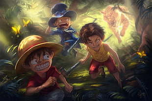 Luffy, Sabo, and Ace illustration, One Piece, Portgas D. Ace, Monkey D. Luffy, Sabo 