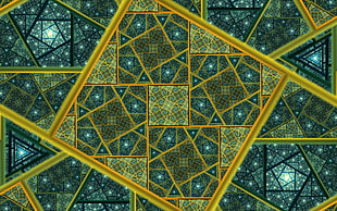 closeup photo of teal and yellow tile decor