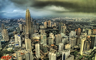 edited photo of cityscape, Petronas Towers, Kuala Lumpur, Malaysia, HDR HD wallpaper