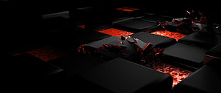 block and red digital wallpaper, abstract, 3D