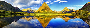 green mountain, nature, Glacier National Park, reflection, mountains HD wallpaper