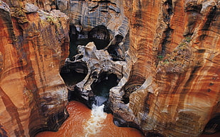 brown rock formation, landscape, river, canyon, erosion