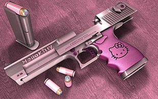 gray and pink Hello Kitty semi-automatic pistol, Desert Eagle, Hello Kitty, gun