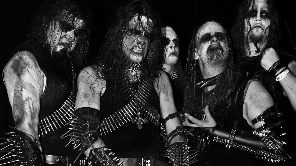 five men wearing costumes grayscale photo HD wallpaper