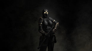 person wearing black suit holding weapon wallpaper, cyberpunk, E.Y.E: Divine Cybermancy