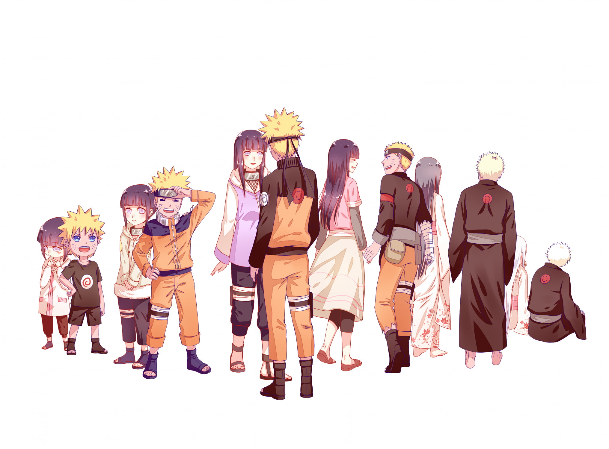 Naruto and Henata illustration, Naruto Shippuuden, couple, Young Naruto, Young Hinata