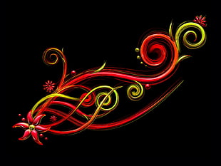 yellow and red floral swirl illustration HD wallpaper