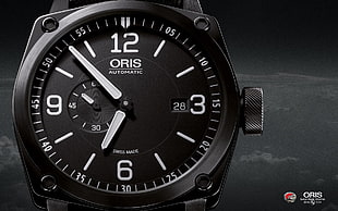 round black Oris chronograph watch, watch, luxury watches, Oris