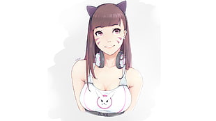 female anime character illustration, D.Va (Overwatch), Overwatch, cleavage, nekomimi