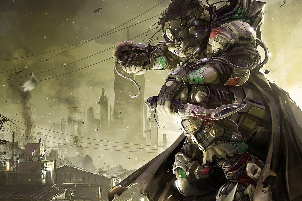 assassin with dagger on roof anime character HD wallpaper