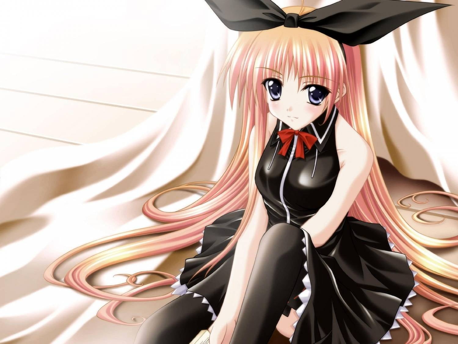 Female anime character with pink hair and black dress HD wallpaper |  Wallpaper Flare