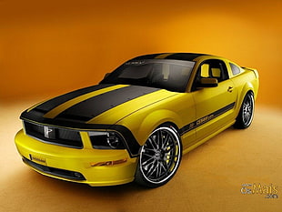 yellow and black Ford Mustang coupe, car